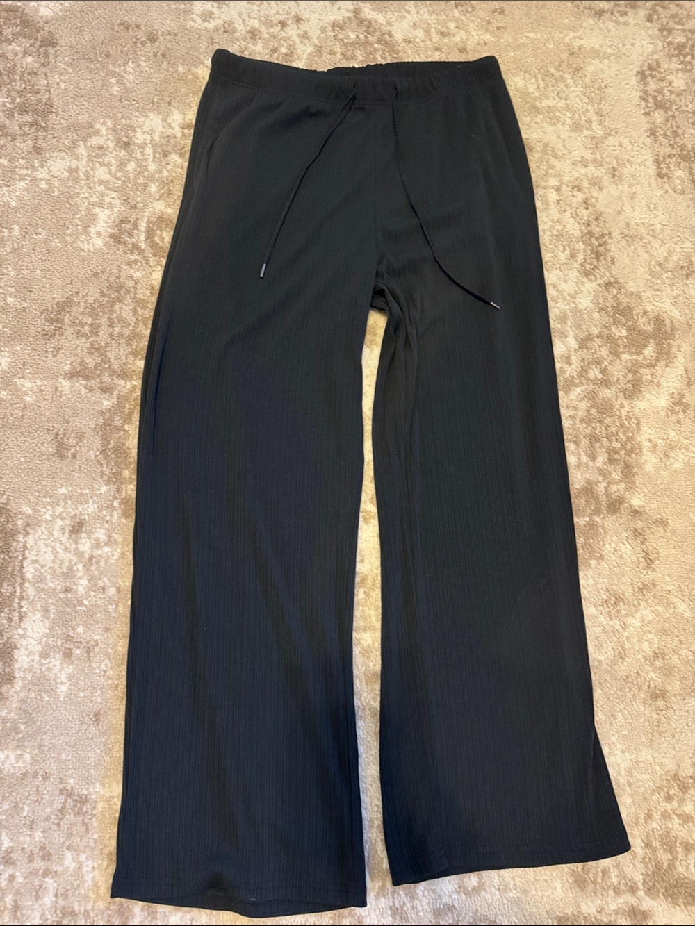 GU Japan Ribbed Black Wide-Leg Drawstring Pants